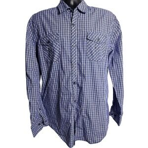 Michael Brandon Shirt Mens XL Blue Check Pockets Long Sleeve Button Up Casual